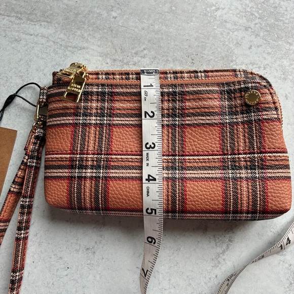 Steve Madden Plaid Dual Zip Wristlet Clutch in Red and Brown - Picture 13 of 14